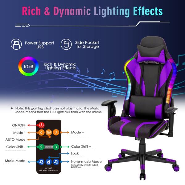 Customize Ergonomic Video Gaming Chair with RGB LED Lights and Adjustable Design