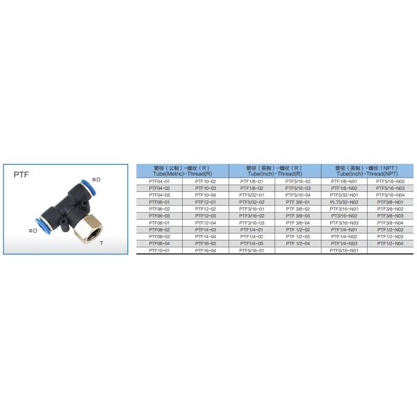 Тип чернота тройника ветви PTF разъем-розетки красит штуцеры пневматической трубки