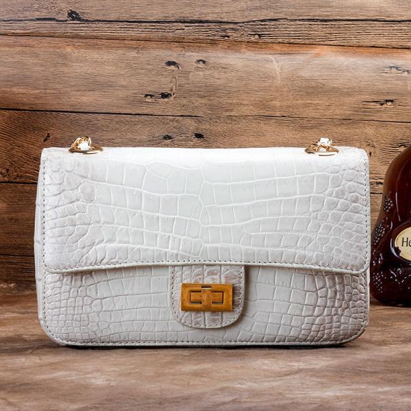 Luxury Genuine Crocodile Belly Skin Gold Hardware Lady Evening Flap Purse Alligator Leather Women Single Shoulder Bag