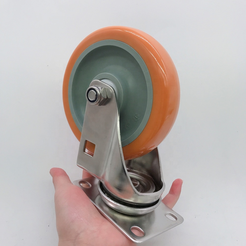 75 100 125mm Stainless Steel 304 Medium Duty Orange PU Polyurethane Caster Wheel with Delrin Bearings