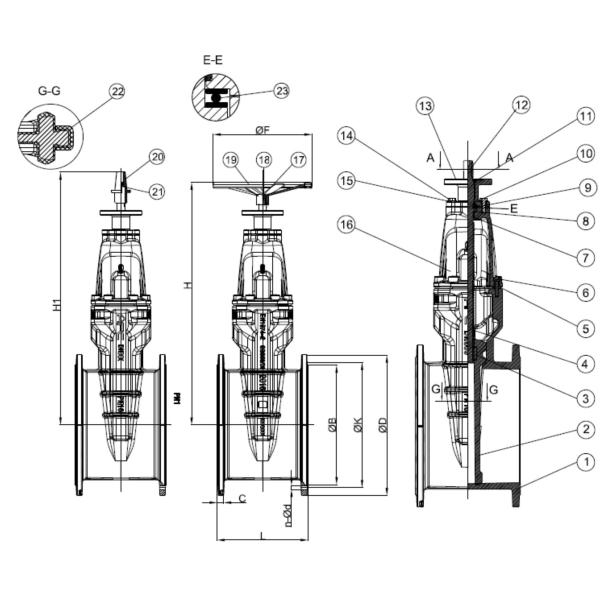 EPDM устойчивый сидящий клапан ворота ручное колесо или верхняя крышка доступны