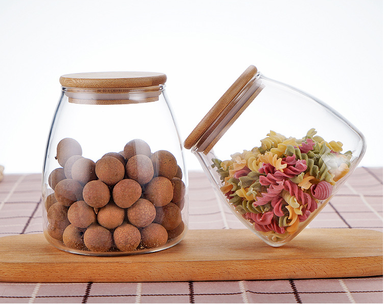 Transparent Bamboo Lid Glass Storage Jar Customized Size Kitchen Glass Canister