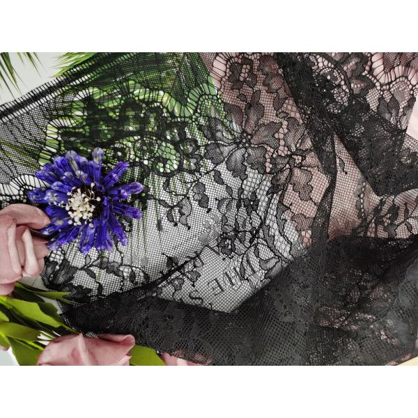 Шнурок занавеса ткани дома ткани шнурка Chantilly черноты цветка французский