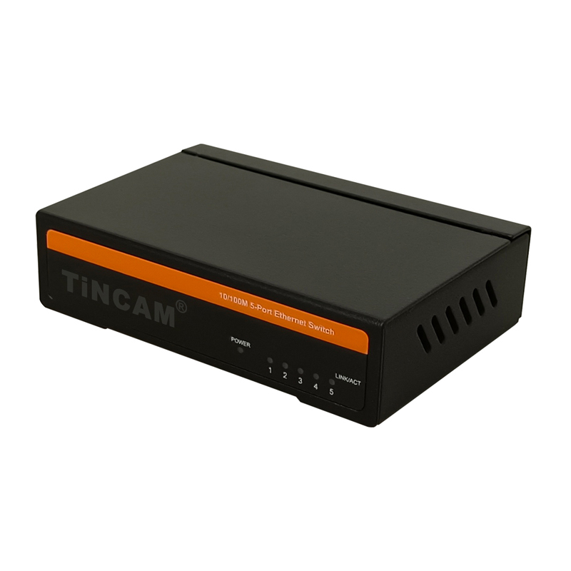 5 Port 10/100Mbps Fast Ethernet Switch Unmanaged Desktop Network Switch Metal Case Plug and Play External 5V Power Adapter TBC-S4005E