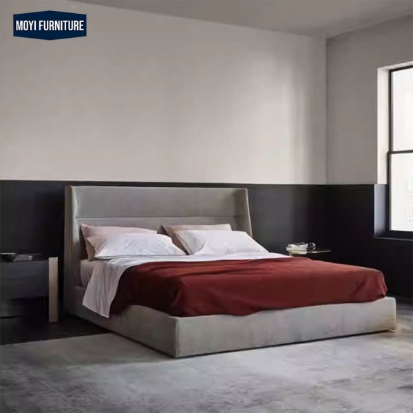 Sponge Frame Queen Size Upholstered Bed Room Set MOYI Italy Linen Soft Frame Bed Modern Bedroom Furniture Collection