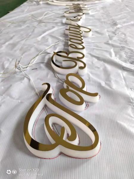ManMufacturer Custom Laser Cutting 3D Metal Titanium Backlit Signage Stainless Steel Letter Mirror Electronic Signs
