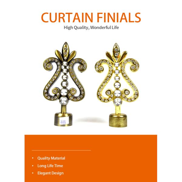 Factory directly wholesale 28mm golden color metal crystal curtain finials curtain rod accessories