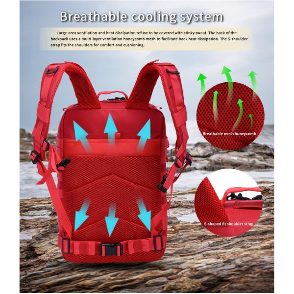 Red Polyester Tactical Travel Laptop Backpack  45L  Outdoor Military Backpack