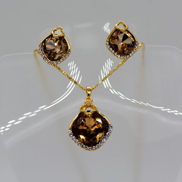 Fashion luxury crystal Necklace Set 18K Real Gold Plated Necklace pendant Earrings