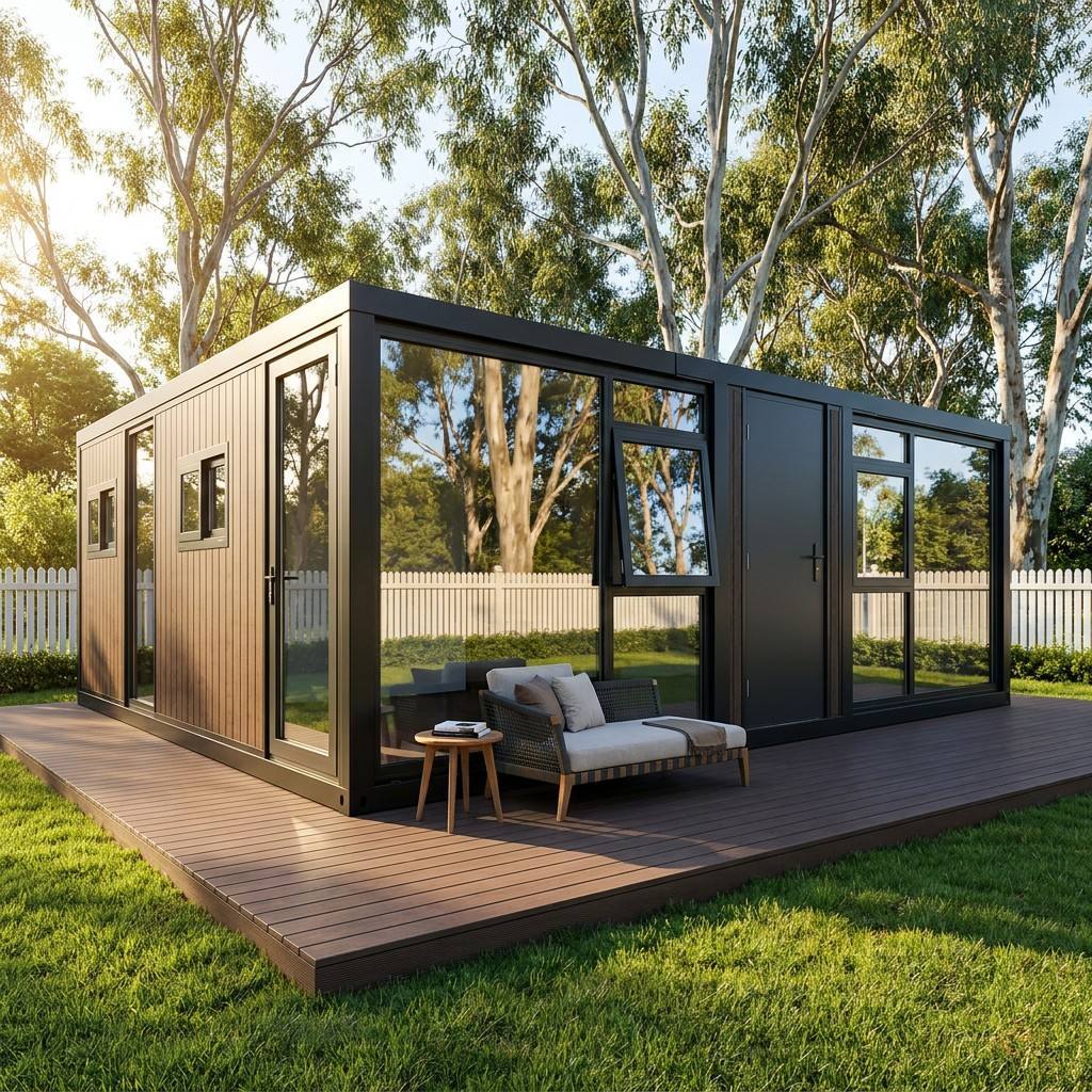 20ft Expandable Container House for German Eco-Studios - Hybrid Timber & Glass