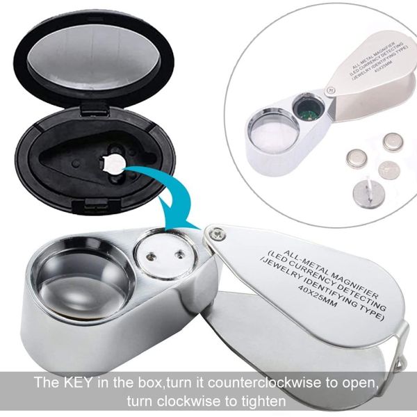 Pocket Folding  With LED UV Light 10X Metal Illuminated Jewelry Magnifying Glass