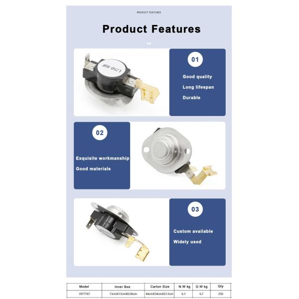 Замена Ремонтные детали стиральная машина Сушилка Высокий предел биметаллический цикл Термостат 3977767