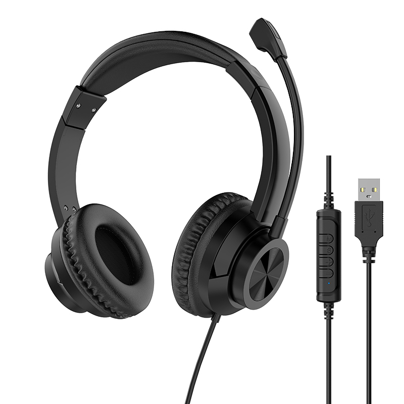 JTY-1036 Wired Call Center Headset with Adjustable Microphone, USB Type‑C 3.5mm Multi‑Interface Over‑Ear Headphone, Volume & Mute Control for Office Customer Service Online Class