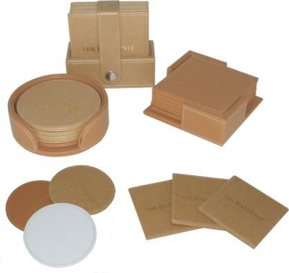 Guestroom Leather Hotel Products Coaster Round Shape Dia 100mm