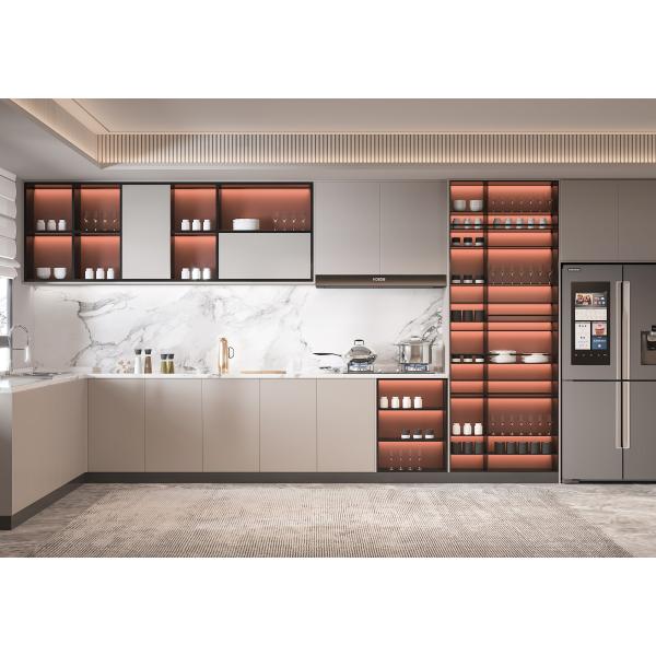 European Style Lighting Wall Shelf Liner Plywood White Minimalist Kitchen Cabinet
