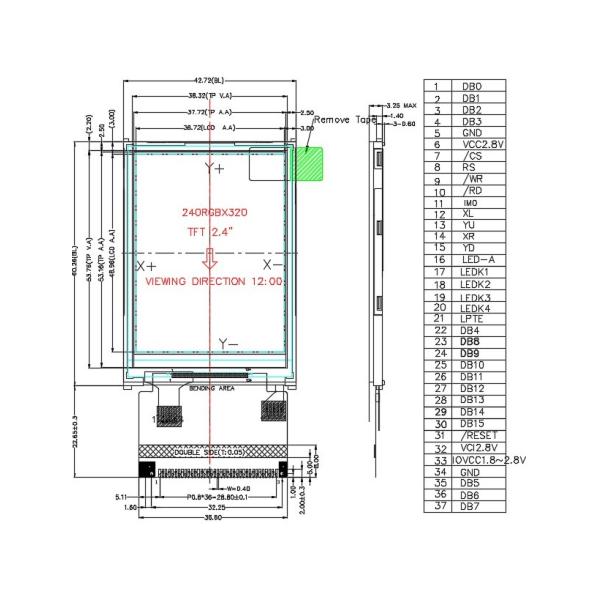 2.4 Inch 240x320 TFT LCD Module , 250cd/M2 TFT Color Display