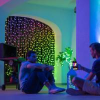 Luzes de cortina LED RGBIC 2700K-6500K ajustáveis com sincronização de música IP44 à prova d'água