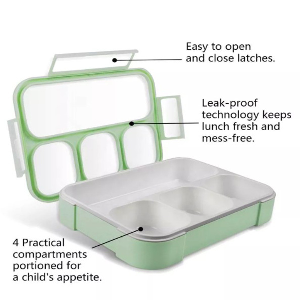 Коробки для завтрака студента школы 4 PP отсека коробка бенто Eco пластиковой дружелюбная с ложкой