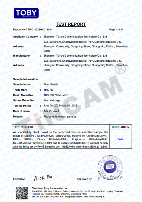Shenzhen Tianbo Communication Equipment Co., Ltd. Certifications