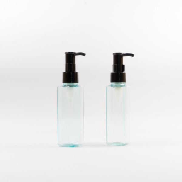 botella azul del plástico transparente del cuadrado 150ml para la loción del champú de la tinta