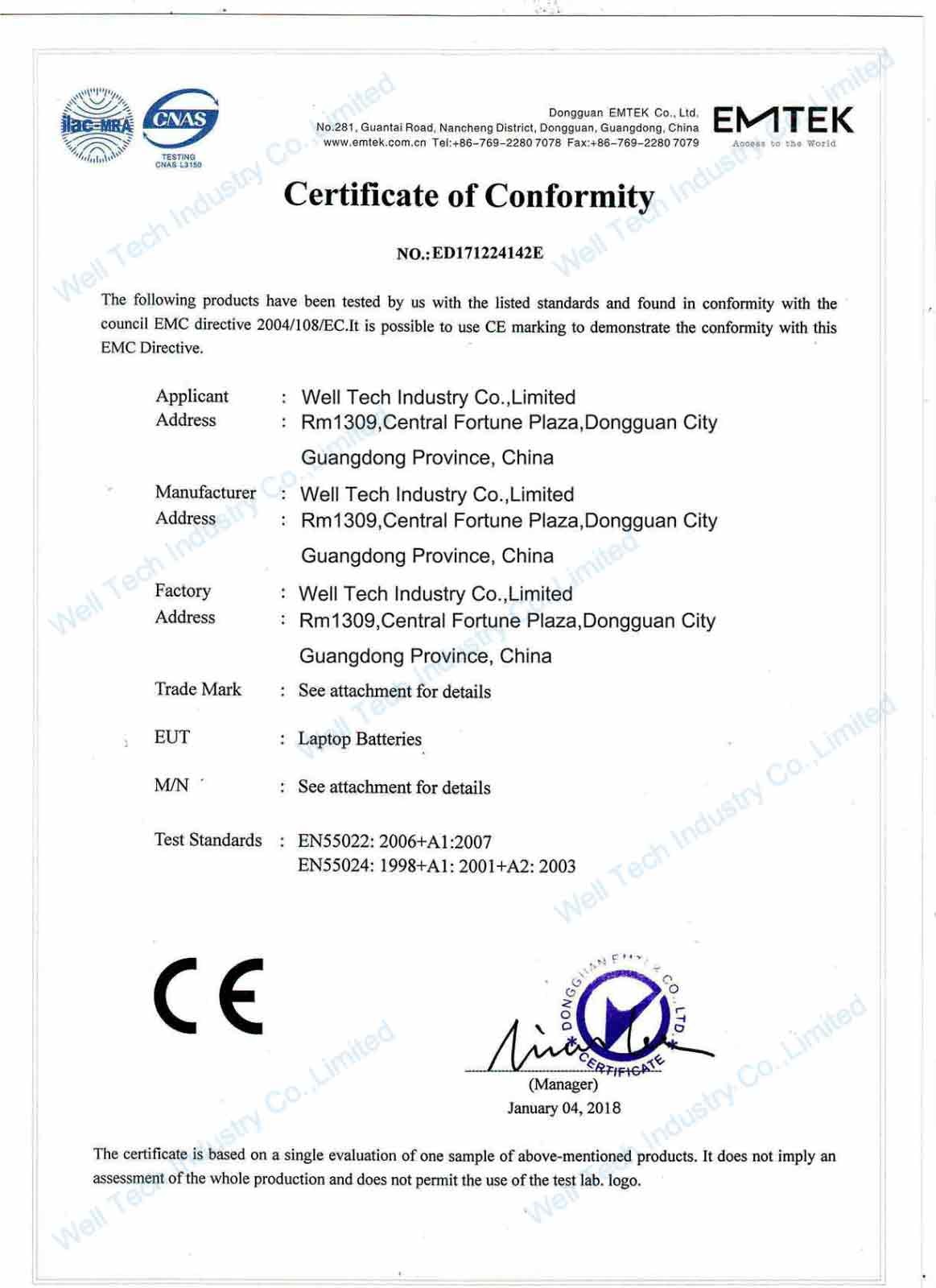 Well Tech Industry Co., Limited Certifications