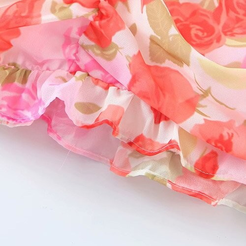 Картина маслом OEM maufactory подняла напечатанное плиссированное v - платье рукава краткости полиэстера шеи