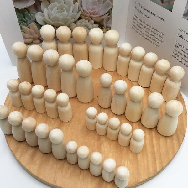 Custom Size Accepted Wooden Man Woman Peg Dolls People Figures for DIY Painting Craft