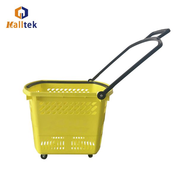 PU Wheels Rolling Shopping Baskets For Supermarket