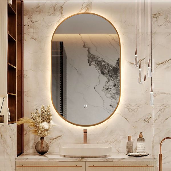 Luxury Wall Mounted LED Mirror IP66 Arched Touch Screen Bathroom Mirror
