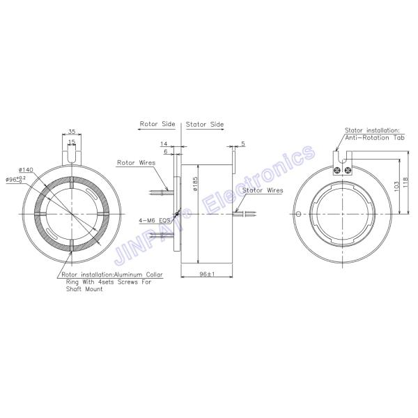 120mm Pneumatic Through Bore Slip Ring 300rpm