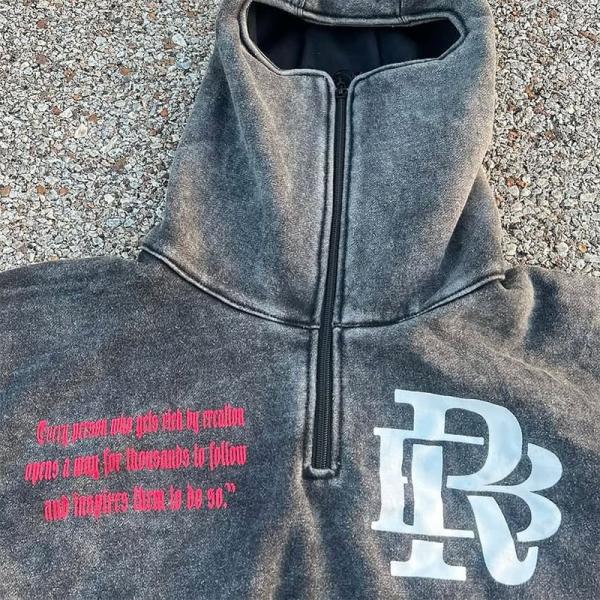 Logotipo impreso en pantalla Balaclava Zip Hoodie ropa de calle suéter con capucha Anti-Pilling