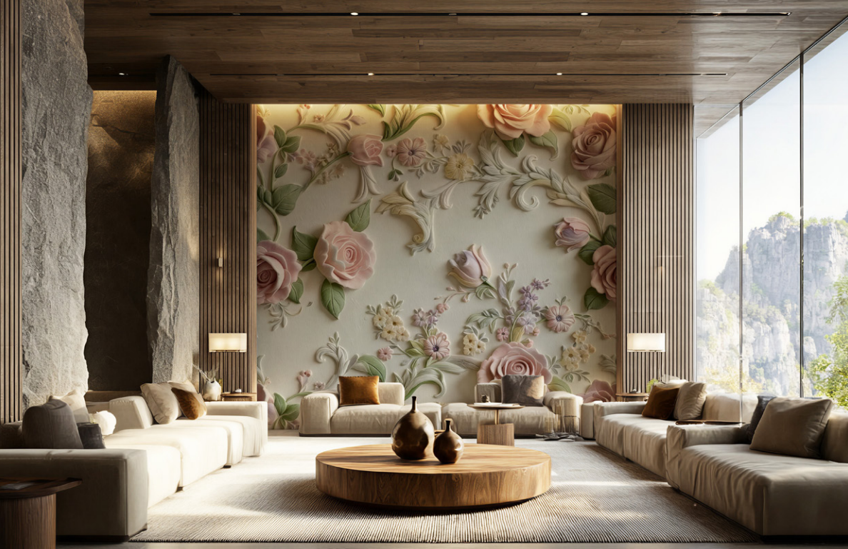3D Relief PVC Feature Wall Panel Customizable Realistic Patterns