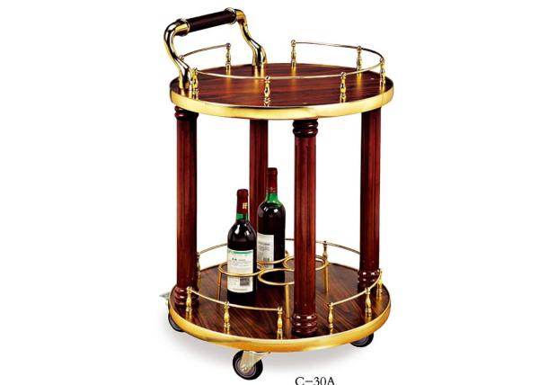 2 prateleiras enegrecem o equipamento de madeira do serviço do trole do vinho do hotel de luxo do licor/bebida da sala