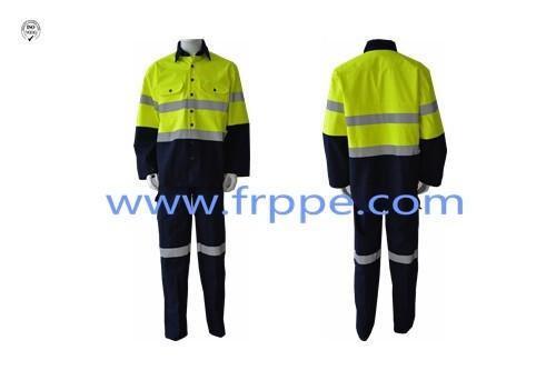 Two Tones Hi Vis Yellow Navy Blue 350gsm Fire Retardant Suit