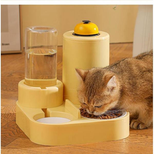 Automatic Cat Feeding Water Feeder Three-in-One Water Dispenser Ceramic Bowl for Cats and Dogs with Bell