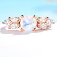 Oro de 925 Sterling Silver Rose halo Ring Rainbow Moonstone Ring de la flor de 1 quilate