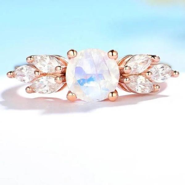 Стерлинговое серебряное розовое золото 925 1 кольцо Moonstone радуги кольца венчика цветка карата