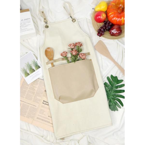 PU Material Kitchen Cooking Apron Anti Oil Pocket Outside Light Color