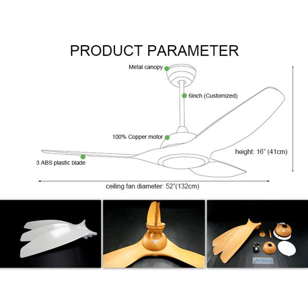 Cuisine 15cm Longueur de suspension Lamelle en plastique moderne DC LED ventilateur de plafond d'échappement avec 2-