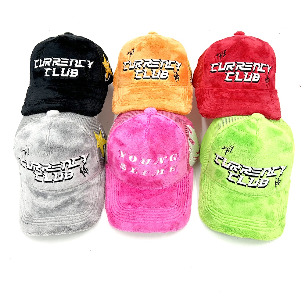 5 Mesh Fluffy Velvet Custom 3D Embroidery Trucker Hats panel Snapback Cap