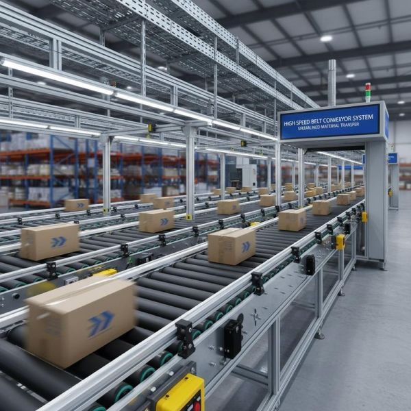 High Speed Belt Conveyor System For Quick And Streamlined Material Transfer