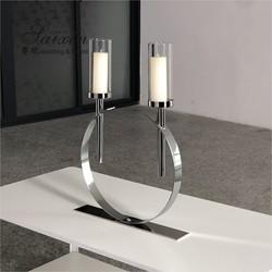 Factory new design  wedding decor gold silver circle metal 2 arms candle holders