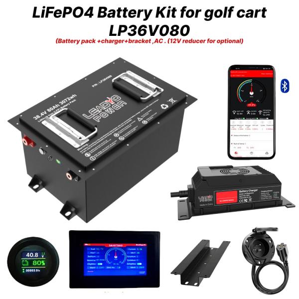 36V 80Ah 150Amp (36.8V) Bluetooth LiFePO4 Lithium Golf Cart Battery w/h LCD Display & Bluetooth