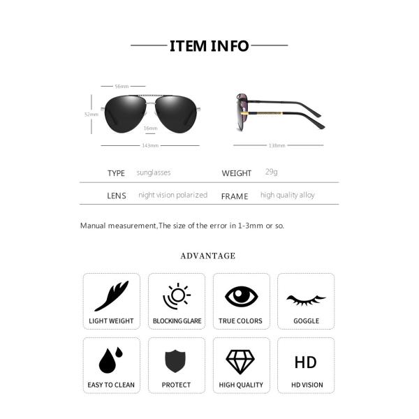 Alloys Pilot Polarized Lens Mens Luxury Sunglasses UV400 Driving Night Fishing Glasses