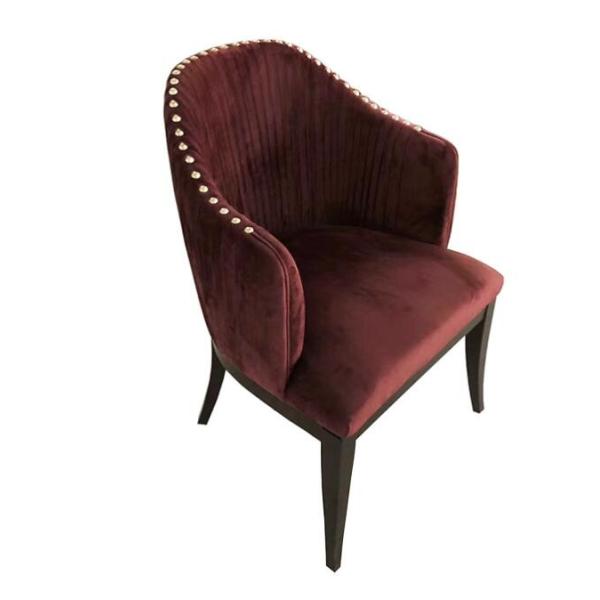 Wholesale Red velvet fabric wooden dining chair with silver neilheads