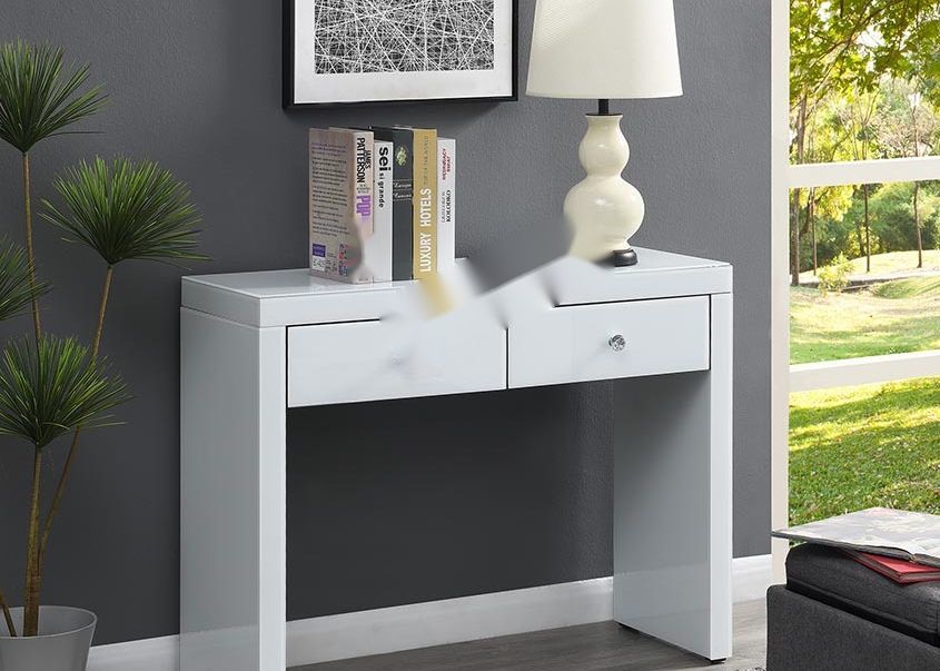 Super White Mirrored Surface Side Table with 2 Drawers