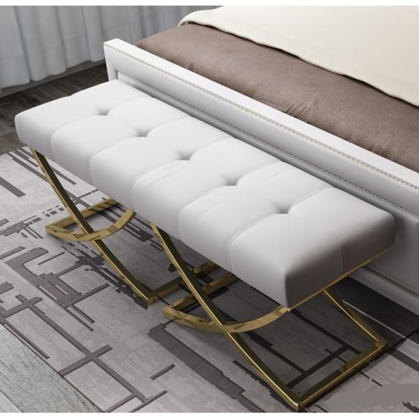Contemporary Velvet upholster Stainless Steel X leg Long Bench Ottoman Foot Stool