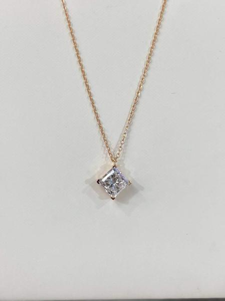 Solitaire Princess Cut 1ct Lab Grown White Diamond Necklace Pendant Colorless 1ct VVS