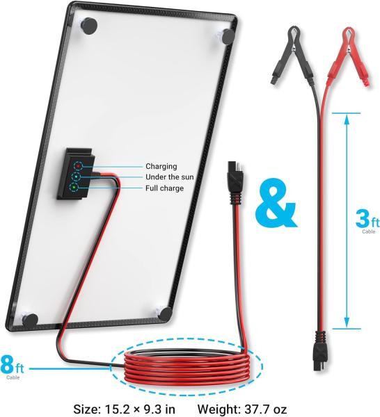 10W 12V Magnetic Solar Battery Charger Trickle Maintainer Waterproof For Boat
