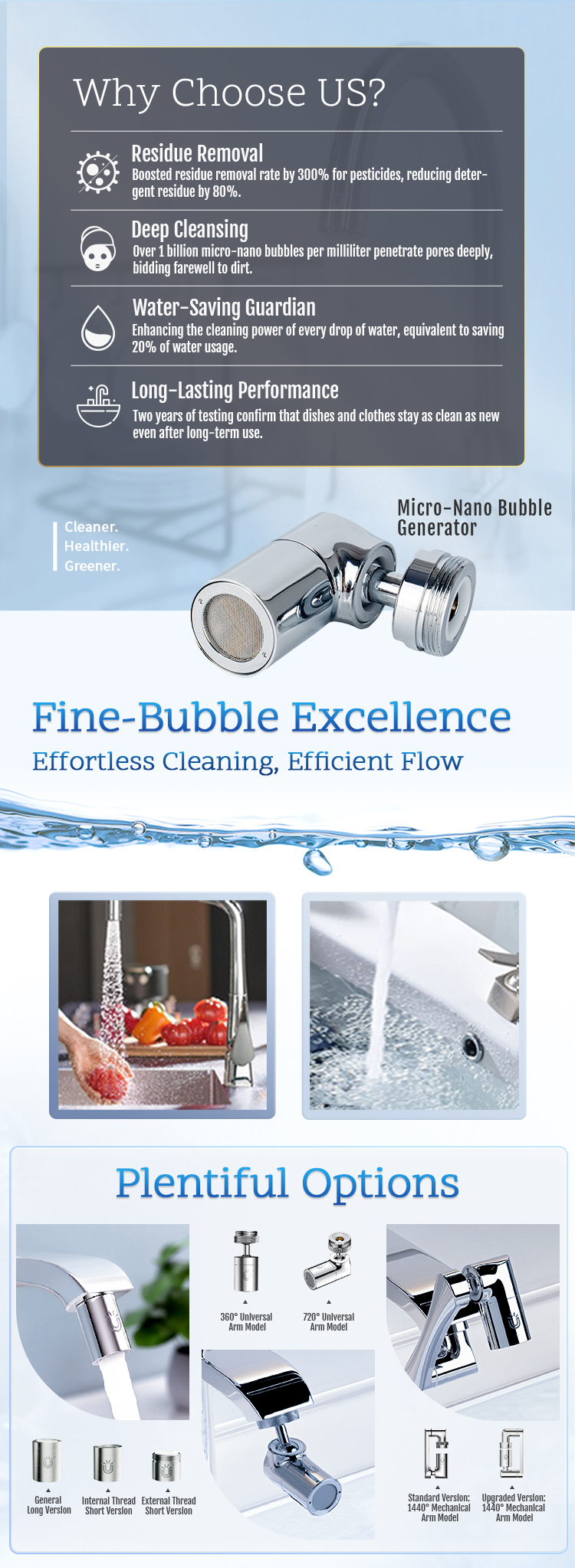 720° Rotating Micro-Nano Bubble Faucet Aerator, H59 Brass Kitchen Tap Aerator for Deep Cleaning and Efficient Water Flow